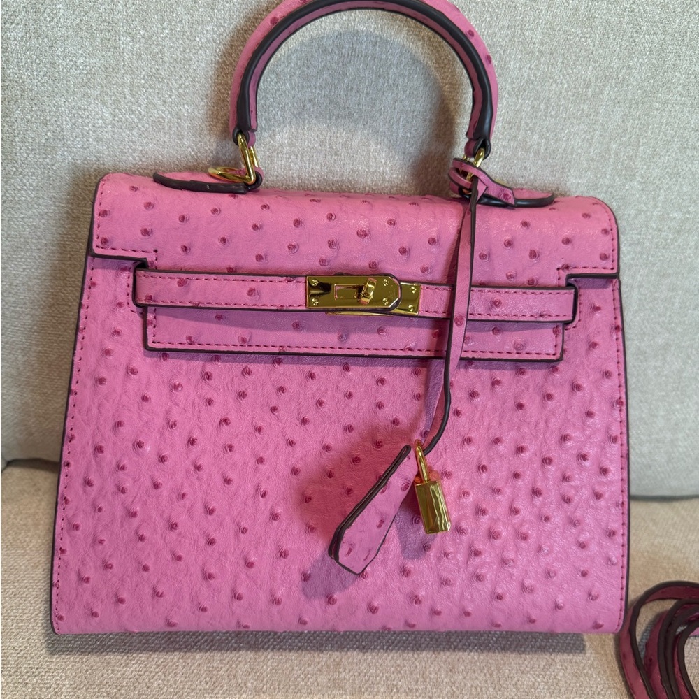 Pink Ostrich-effect Handbag